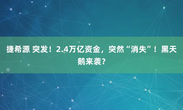 捷希源 突发！2.4万亿资金，突然“消失”！黑天鹅来袭？